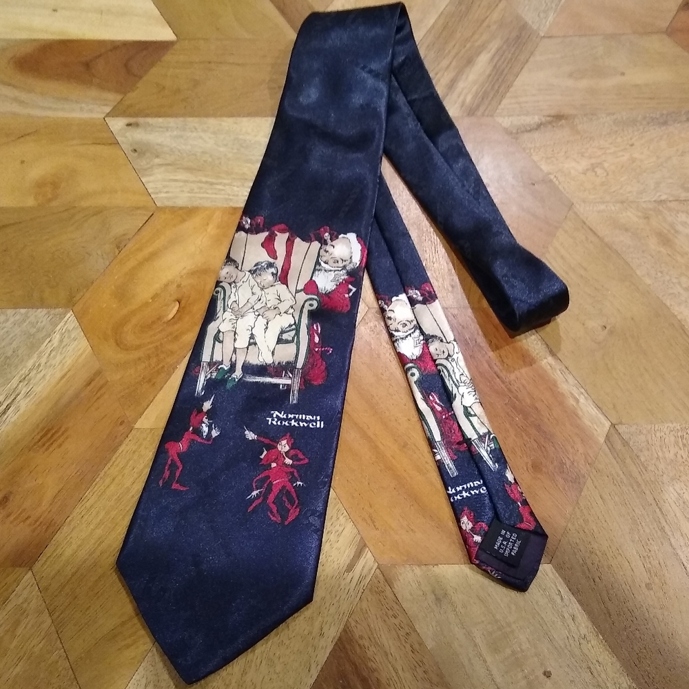 Yule Tie Greetings happy holidays neck tie Santa. Norman Rockwell. Like new. Vtg